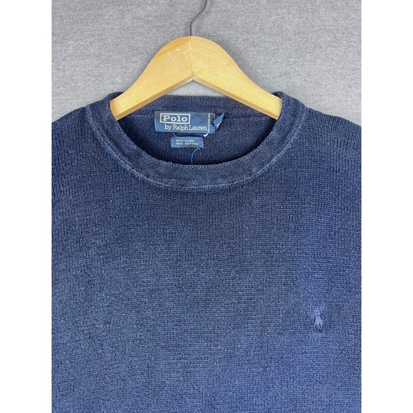 Polo Ralph Lauren Mens XXL Navy Blue Linen Cotton Knit Crewneck Sweater Pony